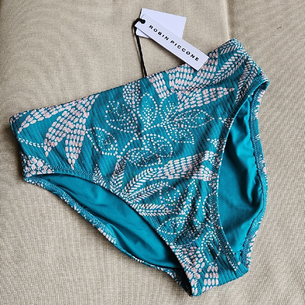 ROBIN PICCONE Romy High Waist Bikini Bottoms Ocean Blue-Green Medium